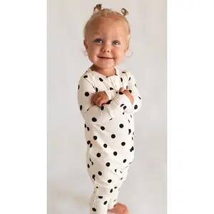 Infant Romper in Cream & Black polka dot