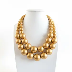 Gold Wood Multi-strand Necklace Set - Lightweight Statement Jewelry for Women