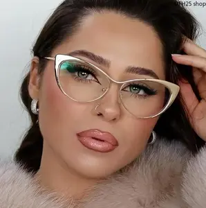 Women’s Semi-Rimless Cat-Eye Glasses, Retro Punk Style, Anti-Blue Light Protection for Computer, Gaming and Daily Wear