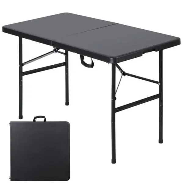 ZENSTYLE 4ft Lightweight Fold-in-Half Plastic Folding Table with Handle, Black Waterproof Compact Collapsible Outdoor Furniture for Picnic, Camping, Folding Tables, Waterproof Picnic Tables