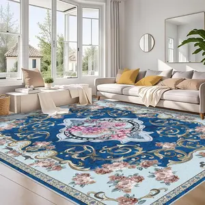 A European Court Style Home Rug with Floral Patterns,Machine Washable Fade Resistant Rug,Soft and Durable,Suitable for Holiday and any space area,including hotel,office,sofa,kitchen,laundry room,hallway,porch,doorway,stairway,etc. A European Palace Style