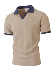 Premium Men's Short Sleeve Knitted Fitted Polo, Stylish Casual Contrast Collar & Cuffs, Breathable Cable Knit, Versatile for Work & Leisure, Must-Have Summer Fashion for Men Tops