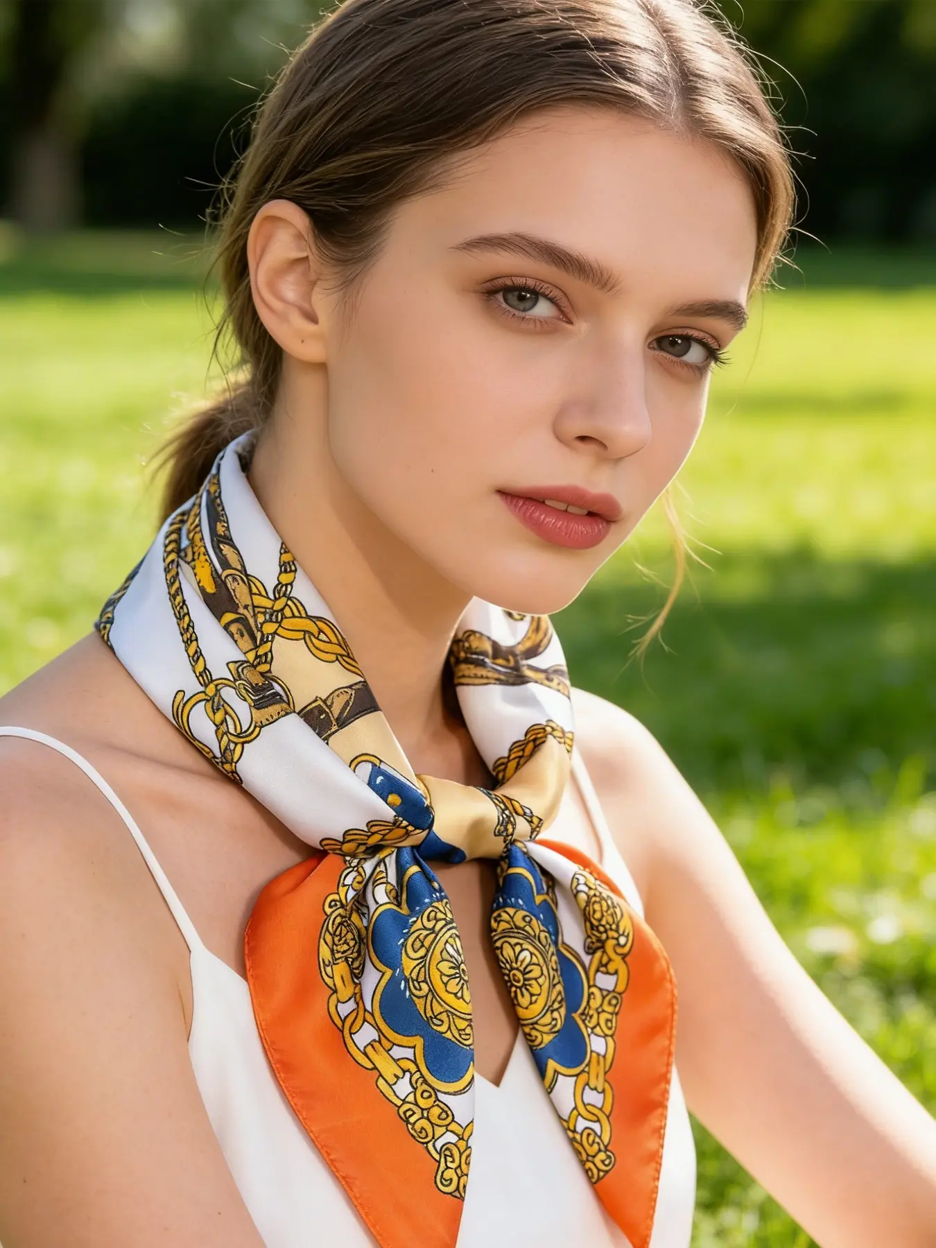 Spring Summer Fashion Vintage Chain Print Multifunctional Small Towel, Suitable for Daily Use, Office, Vacation, Casual Wear