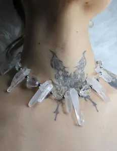 Raw Crystal Quartz Cluster Choker Necklace - Natural Clear Point Crystals with Iridescent Bead Accents - Statement Gemstone Jewelry for Healing & Aura