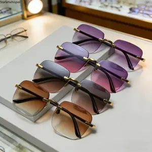 4-Pack Geometric Pattern Rimless Retro Sunglasses for Men & Women, Gradient Tinted UV400 Protection Shades, Lightweight Casual Eyewear for Summer, Hiking & Outdoor Daily Wear