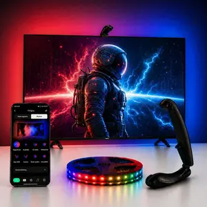 TV LED Backlight with Sensor, LED Sync Lights for TV 55-65 Inch,  Camera Sync to Screen, Ambient RGB Strip Lights for Gaming &  Theater, App Control (14.7ft)