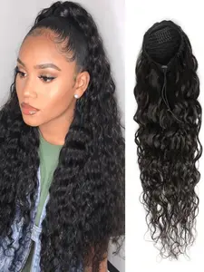 8-30 Inch Drawstring Ponytail Water Wave Real Hair Medium Length Human Hair Extension Ponytail Extensions Natural Look Perfect for Daily Use