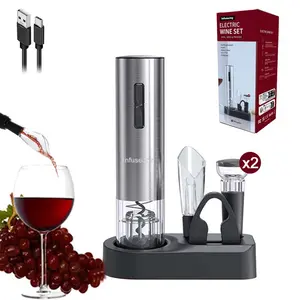 InfuseJoy Electric Wine Set with Opener, Pouper, Vacuum Stopper, Foil Cutter, and Storage Base - Kitchen Utensils