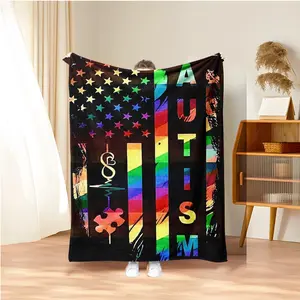 Autism Awareness Themed Blanket, Soft Comfortable Warm Throw Blanket, Air-conditioned Room Blanket, Napping Blanket for Home Sofa Office Travel