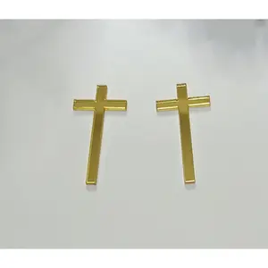 12pcs Slim Acrylic Cross Cake Charm, Christening Baptism Confirmation, Acrylic Cross Cake Decoration (3'', Gold Mirror)