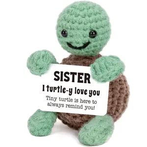 Mini Funny Turtle Sister Gifts Birthday Easter Mothers Day, Soul Sister Friend Gifts for Women Girls Presents, I Love You Small Cute Stuff Things, Handmade Emotional Positive Crochet Turtle