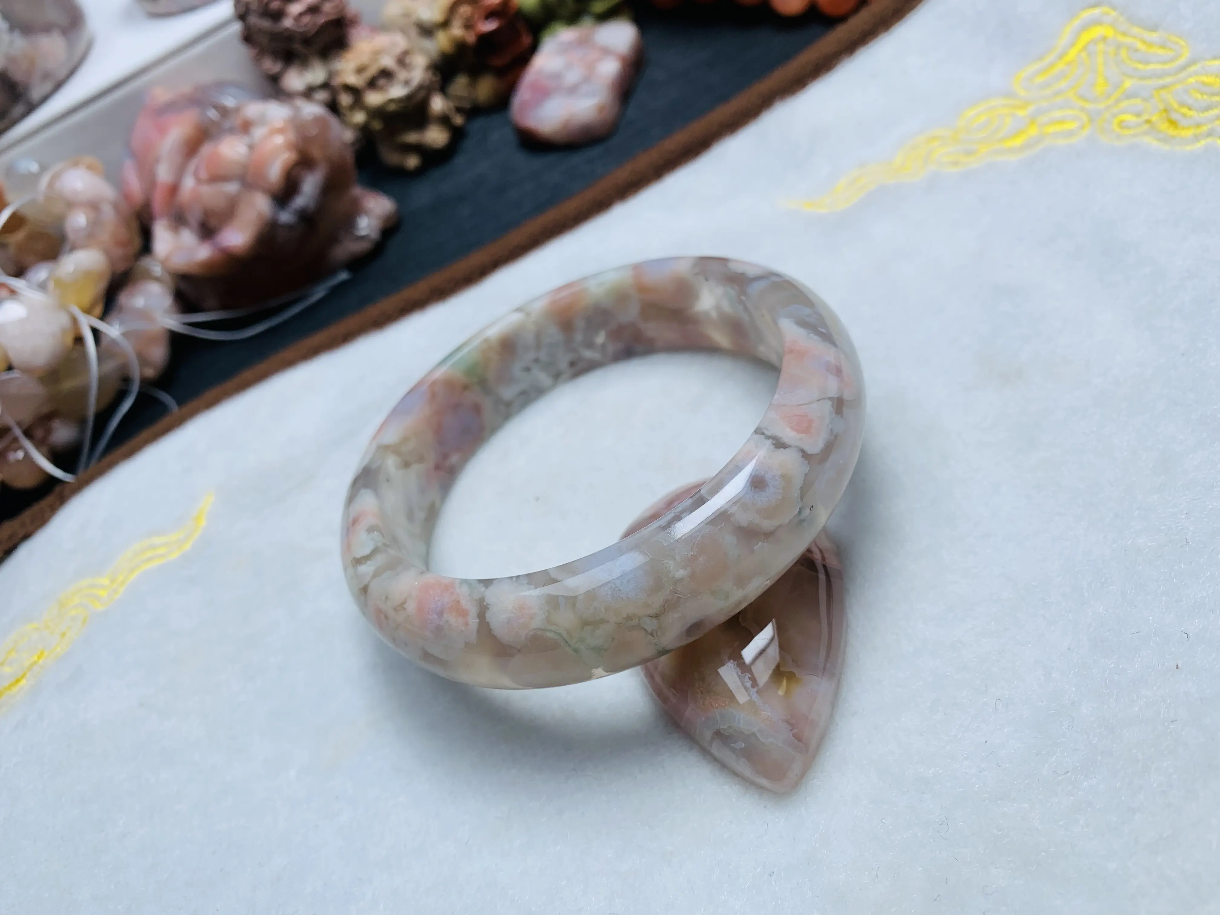 Natural Cherry Blossom Agate Bracelet - Exclusive Live Link Included, No Agate Stone Alternatives, Adults' Crystal-Shaped Natural Crystal Bracelets & Anklets