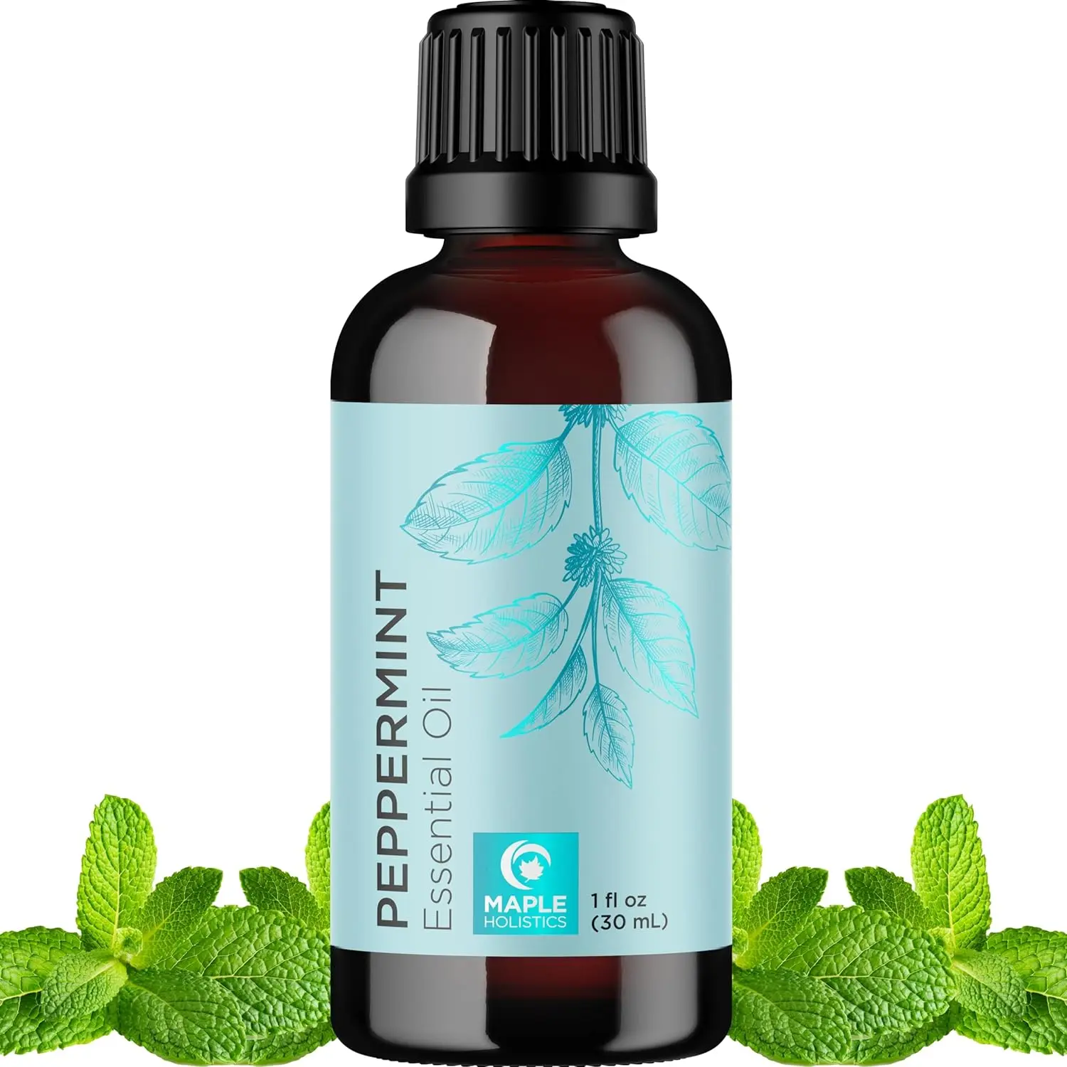 Peppermint Essential Oil for Diffuser Aromatherapy - 100% Pure Peppermint Oil for Hair Skin and Nails plus Undiluted Refreshing Aromatherapy Essential Oil for Diffusers Baths and Topical Uses 1Oz Maple Holistics