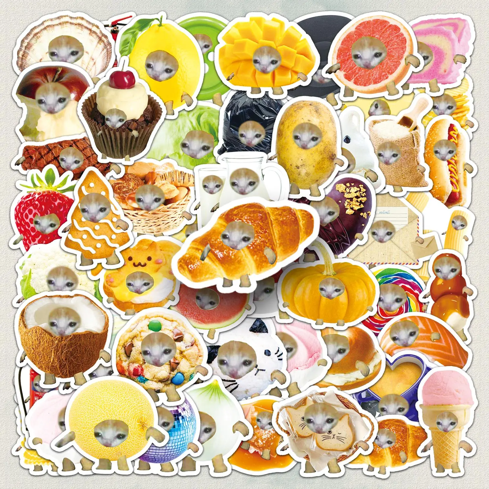 Cartoon Cat Pattern Sticker, 50pcs Cute Cartoon Decorative Sticker, DIY Decals for Phone Case, Computer, Bag, Water Cup, Scrapbook, Cellphone, Accessories