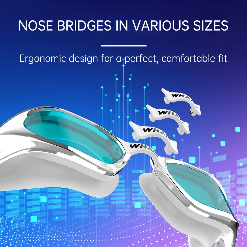 WHALE Adult Swimming Goggles, Polycarbonate Anti-Fog Lenses, Water-Film Coating, Wide View, Soft Silicone Seal, Adjustable Nose Bridges, Adjustable Fit Goggles for Swimming WHALE Adult Swimming Goggles, Polycarbonate Anti-Fog Lenses, Water-Film Coating, Wide View, Soft Silicone Seal, Adjustable Nose Bridges, Adjustable Fit Goggles for Swimming