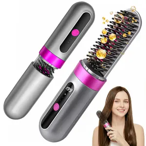 Cordless Hair Straightener Brush, 2-in-1 Portable Straightening Comb & Flat Iron for On-the-Go Touch-Ups, Travel Hair Styling Tool for Women