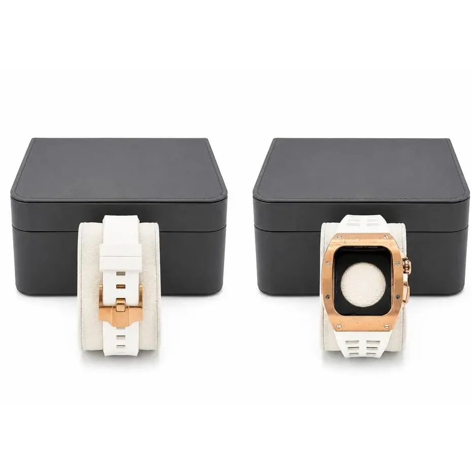 Unisex Modern Solid Elegant White-Strap Watch with Rose Gold Case, Packaged in a Stylish Black Box