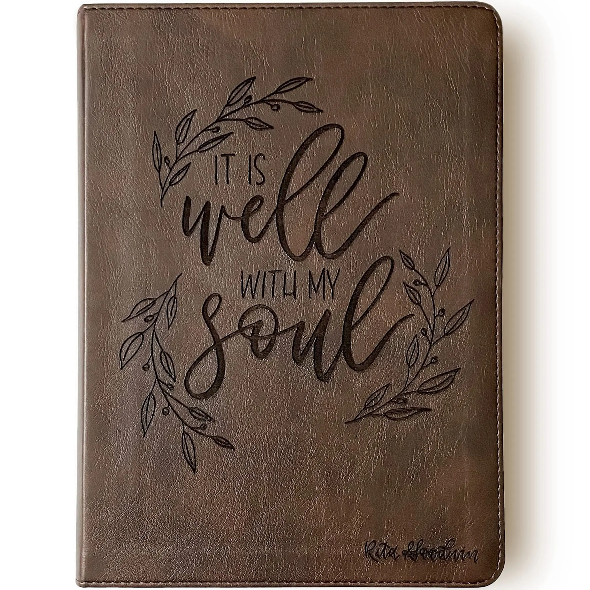 Personalized ESV Journaling Bible - Brown - It is Well With My Soul in Wreath - Hand Lettered and Engraved Personalized ESV Journaling Bible - Brown - It is Well With My Soul in Wreath - Hand Lettered and Engraved
