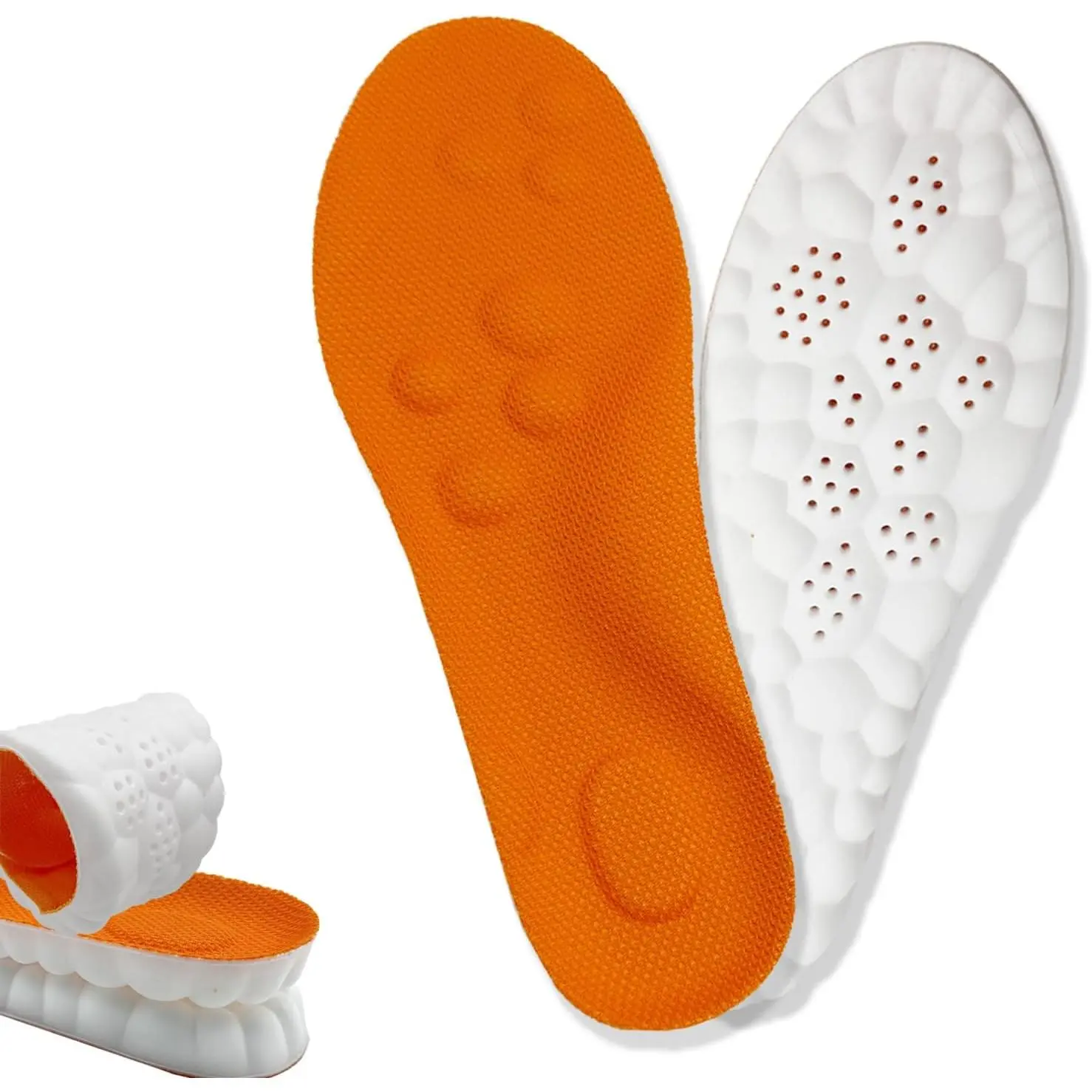 2026 New Steppers Insoles for Men & Women,4D Cloud Massage Memory Foam Insoles with Arch Support for All-Day Comfort(Orange, Men 8 / Women 9)