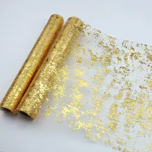 Snowkingdom 2 Pieces Gold Table Runner, Sequin Glitter Foil Metallic Gold Thin Mesh Table Runner Roll 11"X108", Gold Table Decorations for Event Party, Wedding, Birthday Party , Christmas Snowkingdom