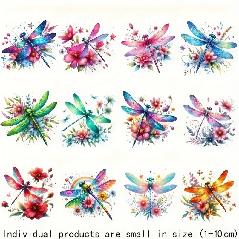 12 Pack Colorful Dragonfly Iron-On Patches DIY Fashion Stickers for T Shirts Hats Bags Washable Reusable Vinyl Transfer Decals