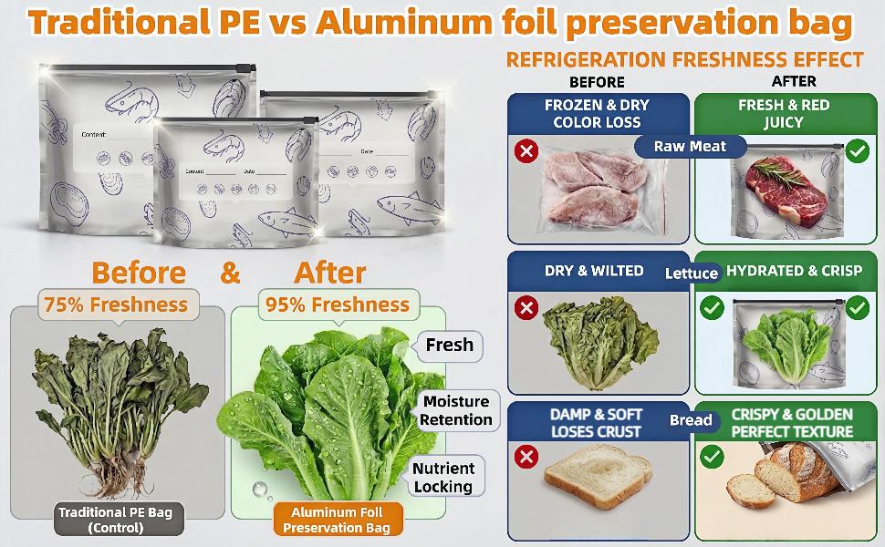 30 PCS Reusable Aluminum Foil Sealable Storage Bags - 2026 New BPA-Free Heavy-Duty Kitchen Utensils Containers, Airtight Resealable Vacuum Ziplock Stand-Up Bags, Label-Ready for Home/Travel Food Storage (S+M+L), Insulation, Varied Sizes