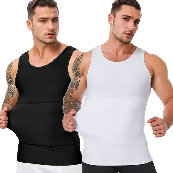 YOWODA Mens Slimming Compression Shirt, Body Shaper Workout Tank Top, Gynecomastia Tummy Control Undershirts - Change in Seconds,Compression Shirt Men Slimming Undershirt Body Shaper Vest, Shapewear Tummy Control