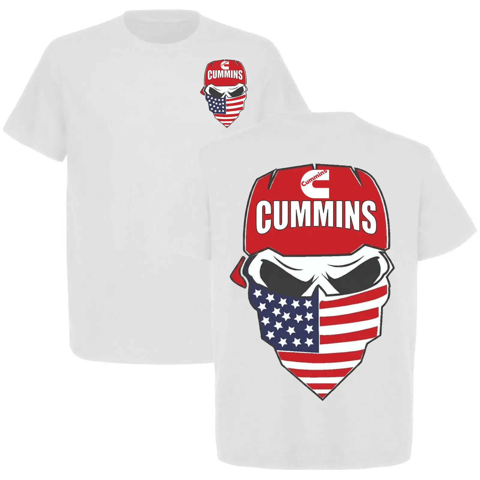 12 Valve Diesel Skull American Flag T-Shirt for Men, Diesel Truck Graphic Tee, Patriotic Pickup Mechanic Shirt for Guys 12 Valve 5.9 6.7 4x4 HD USA
