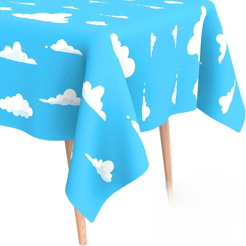 1PC Whimsical Clouds Tablecloth 54x108''- Waterproof Plastic for Baby Shower & 1st Birthday | Sky Blue Cartoon Party Decor