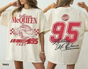 [Sale Up To 25%] Comfort Colors Retro McQueen Graphic Tee, Cars Movie Two Sided Shirt, Cars Family Vacation 2026 Outfit, Cartoon Car Fan Shirt, Theme Park Apparel