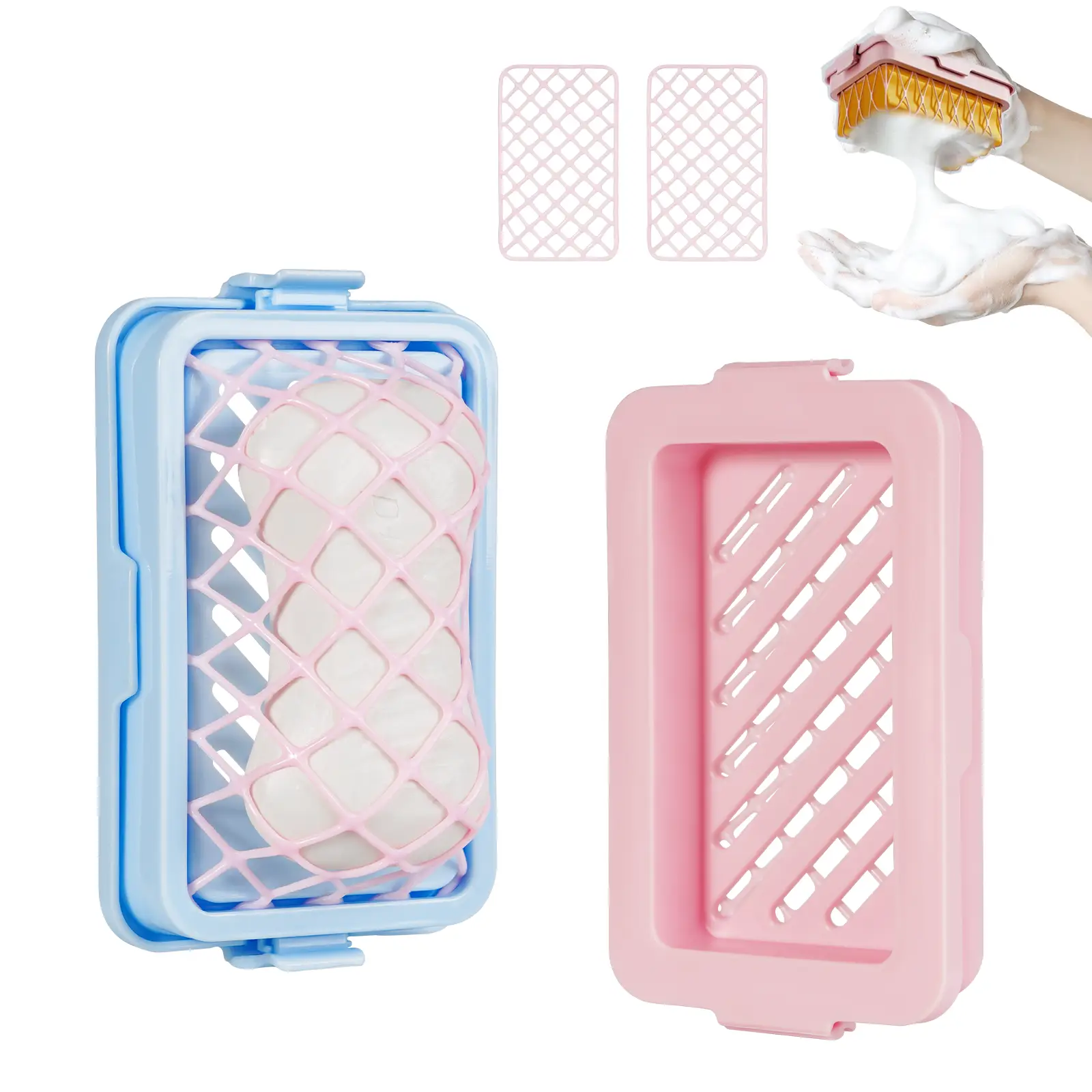 PRUNUS S01 High Elastic Mesh Soap Boxes, Net Foaming Soap Dish, Multifunctional Soap Holder, Portable Soap Bar Case for Home Bathroom Travel