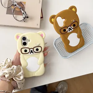 For iPhone 16 15 14 13 12 11 Pro Max mini Plus Xs XR 6 7 8 Plus Glasses Rilakkuma Bear Silicone Soft Cover Case