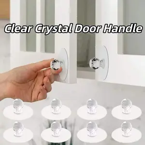 10PCS Clear Crystal Cabinet Knobs, No-Drill Self-Adhesive Handles with Hook, Multi-Functional Design for Cabinets, Drawers, Wardrobes & Glass Doors