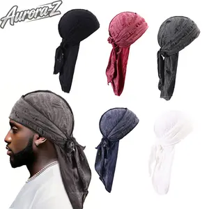 3Pcs Retro Distressed Durag Headwrap Set, Unisex Soft Stretch Ripped Bandana Pirate Turban, Breathable Hip Hop Streetwear Headband For Men Women Daily Outfit