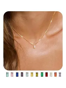 Diamond Necklaces for Women 14K Gold Plated Emerald Birthstone Necklace for Women Mothers Dainty Gold Necklace Blue Green Cubic Zirconia Pendant Necklace Birthday Gifts for Women Jewelry