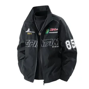 Men's Vintage American Bomber Jacket  All-Season Casual Outerwear with Zippered Pockets for Streetwear, Formal Events - Non-Stretch Fabric, Durable Polyester, Streetwear Fashion, Baseball Collar, Sturdy Construction, Urban Streetw