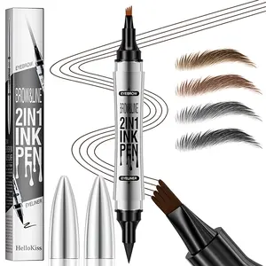 2 in 1 Waterproof Eyebrow Pencil, 4-Tip Microblading Brow Pen, Long-Lasting Sweat-Proof & Smudge-Proof, Creates Natural 3D Hair-Like Strokes for Daily Makeup