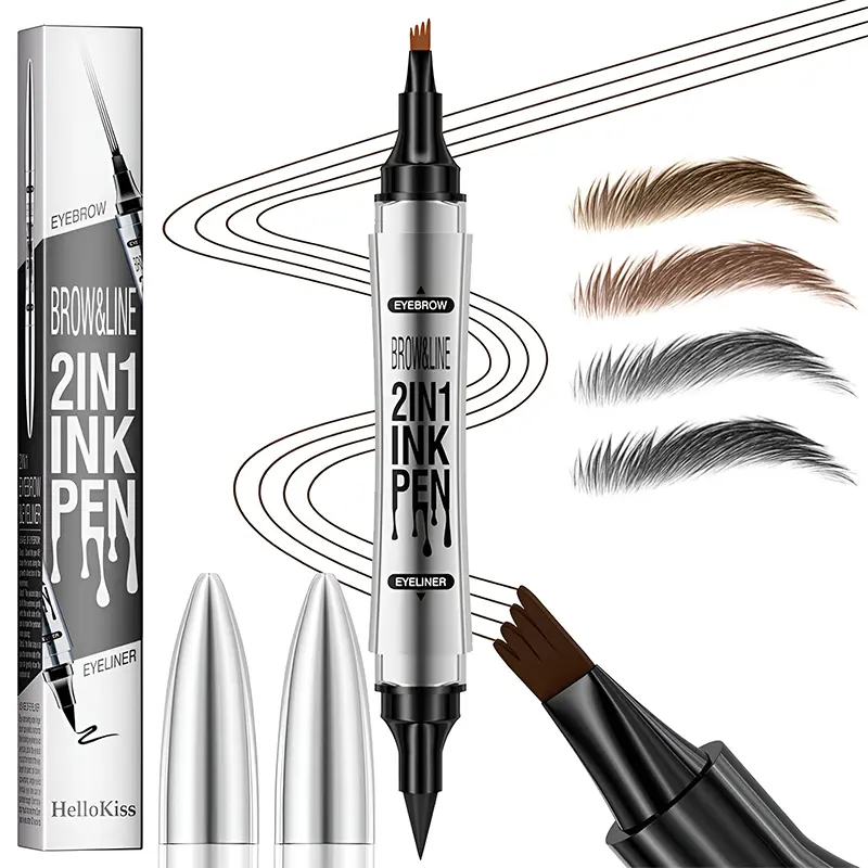 2 in 1 Waterproof Eyebrow Pencil, 4-Tip Microblading Brow Pen, Long-Lasting Sweat-Proof & Smudge-Proof, Creates Natural 3D Hair-Like Strokes for Daily Makeup