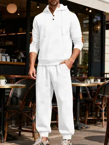 Two-piece men's textured drawstring hoodie with matching color drawstring waistband sports pants, regular version casual long-sleeved hoodie pants, suitable for wearing in autumn and winter, men's daily clothing, Tracksuit Outfit