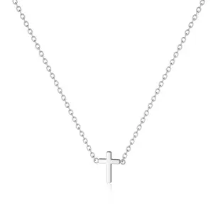 TEWIKY 925 Silver-Plated Vertical Cross Necklace, Easter, Valentine's Day Gift, Suitable for Wearing on Various Occasions
