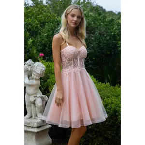 Floral Embroidery Embellished Glitter Mesh Sweetheart Neckline A-Line Homecoming Dress