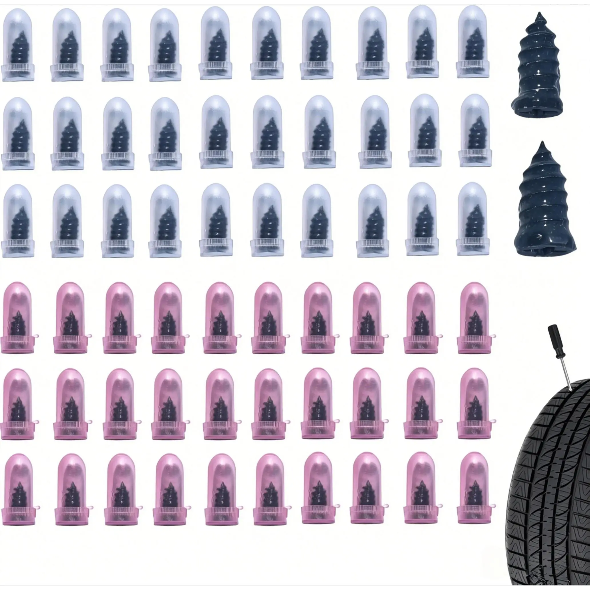 60Pcs Tire Repair Screws Plugs, Self-service Tyre Repair Vacuum Rubber Nails Kit, Universal Fast Puncture Repair Tools for Car Motorcycle Truck Tractor Bike ATV, Durable Tubeless Tire Emergency Repair Supplies