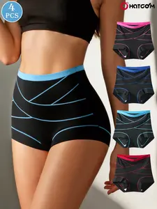 Women's High-Waist Tummy Control Shapewear Set - 4-Pack Bandage-Style, Sports Underwear, Elastic & Full Coverage, Butt Lifting & Shaping, Breathable Crotch, Sweat-Free Comfort, Gym, Daily Wear, Activewear, Color-Block Stripe Design, Size Range
