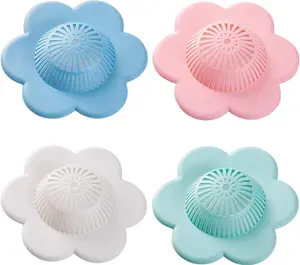 Silicone Shower Drain Hair Stopper 4PCS Eco-Friendly Non-Toxic Durable Lightweight Design for Shower Bathtub Hair Catcher Flower Bead Chain Easy Install Cleaning Tools