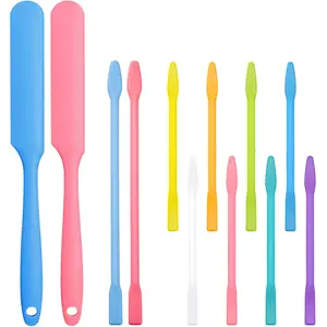 12 Pieces Non-stick Wax Spatulas Silicone Spatula Applicator Reusable Hair Removal Sticks Different Sizes Wax Scrapers Hard Sticks for Home Salon Body Use
