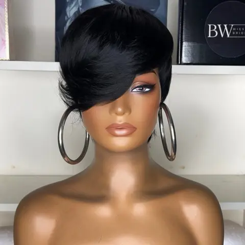 ShowReal Short Straight Pixie Cut Wig Human Hair Wig  for Black Women Human Hair Full Machine Wigs Glueless Wigs