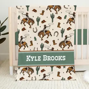 RETRO WESTERN COWBOY Blanket, Personalized Cowboy Baby Blanket Vintage Western Toddler Boy Name Blanket Cowboy Nursery Western Baby Boy Gift