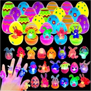 Easter party favors 24 Pack Prefilled Easter Eggs with 3D Finger Lights Up Rings Toys Grow in the Dark Great for Kids Girls Boys Easter Basket Stuffers Eggs Fillers