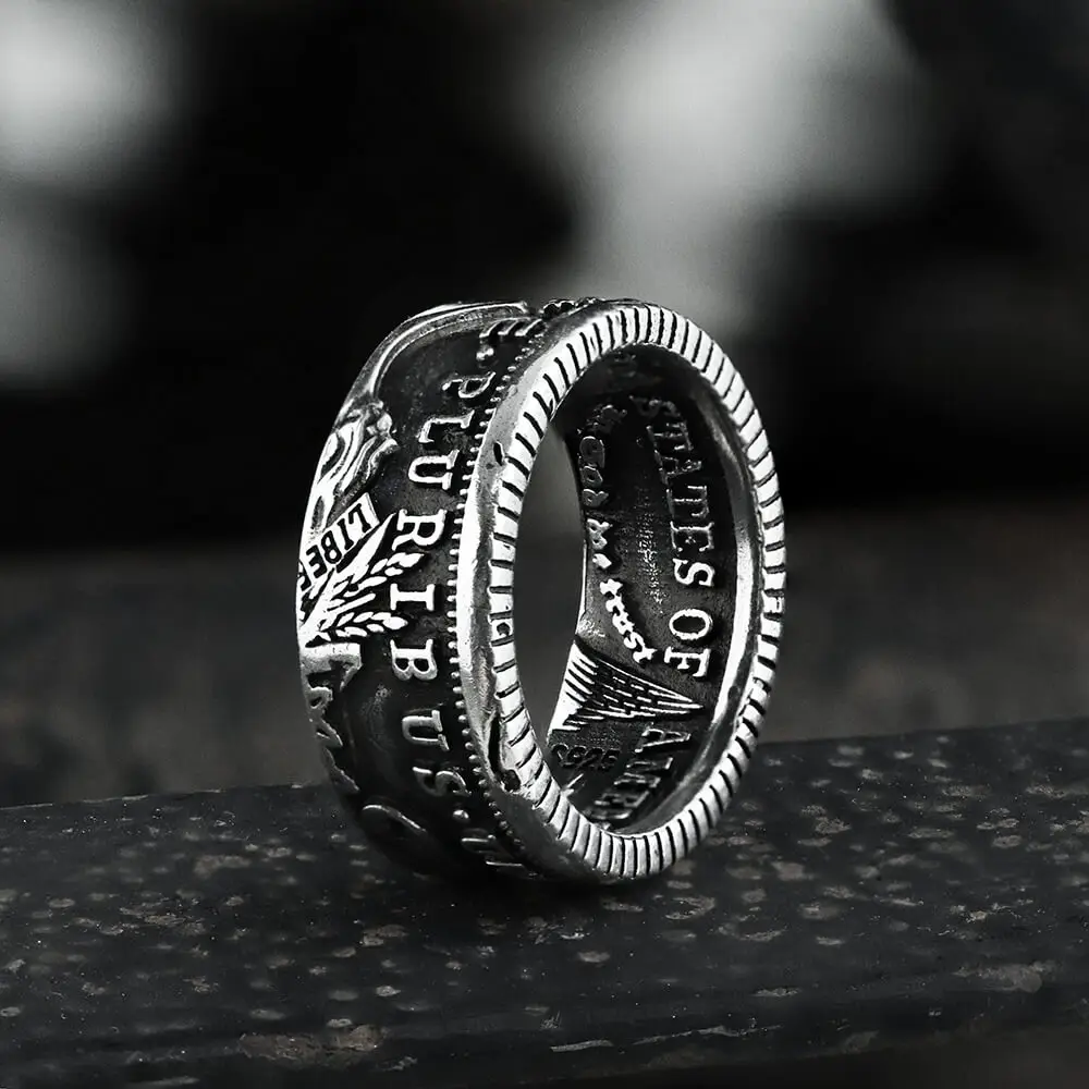 GTHIC 1896 Morgan Dollar Pattern Alloy Ring for Birthday Father's Day Gift Size 7-13 Durability