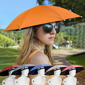 An Adjustable Head-Mounted Umbrella Hat Suitable for Fishing, Camping, And Gardening - Made of Windproof ABS Material with an Elastic Neckline, Compact Foldable Design, Black Outdoor Adventure Camping Accessory, Without Battery